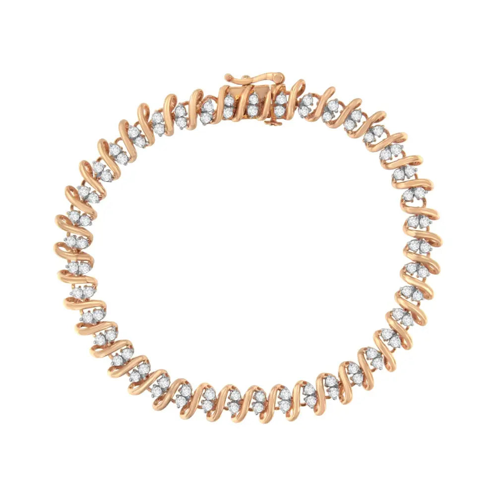 14kt Rose Gold Plated Sterling Silver Diamond s Link Tennis Bracelet (2 Cttw J-k Color I1-i2 Clarity) - Size 7.5’’