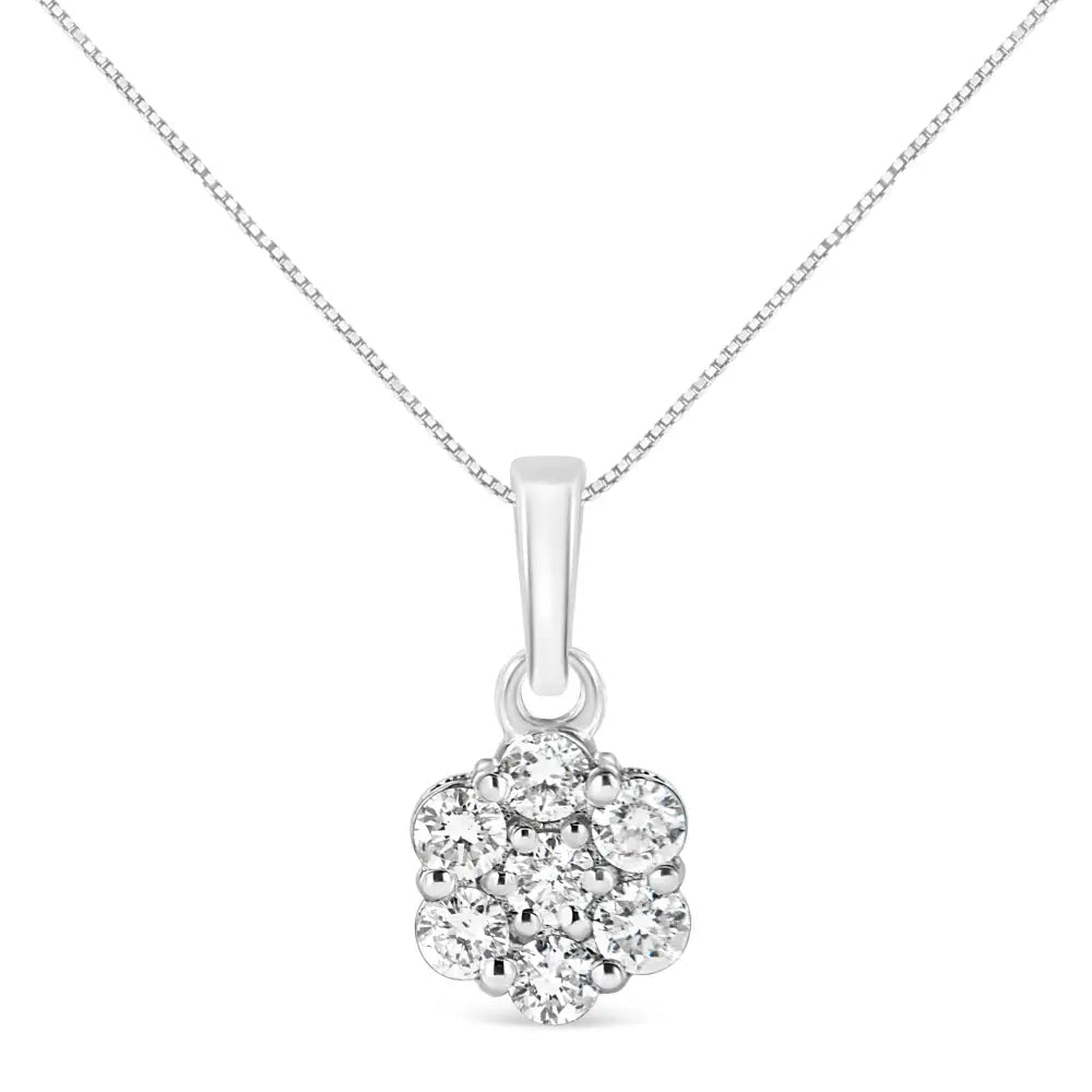 14kt White Gold 1/2 Cttw Diamond Floral Cluster Pendant Necklace (hi Si2-i1) - Fine Jewelry us Direct