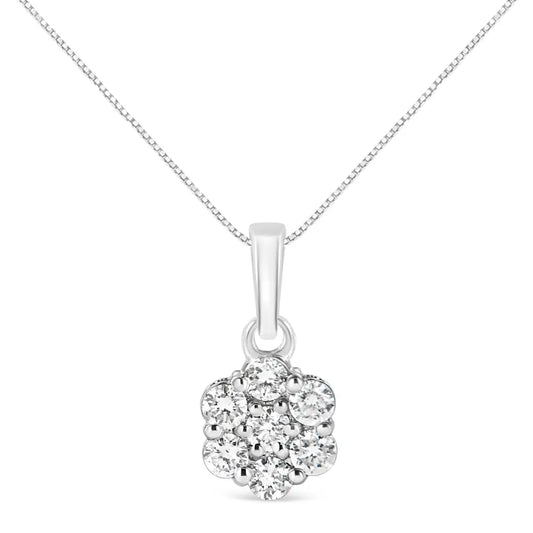 14kt White Gold 1/2 Cttw Diamond Floral Cluster Pendant Necklace (hi Si2-i1) - Fine Jewelry us Direct