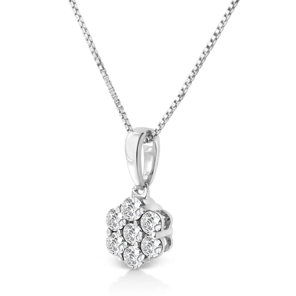 14kt White Gold 1/2 Cttw Diamond Floral Cluster Pendant Necklace (hi Si2-i1) - Fine Jewelry us Direct