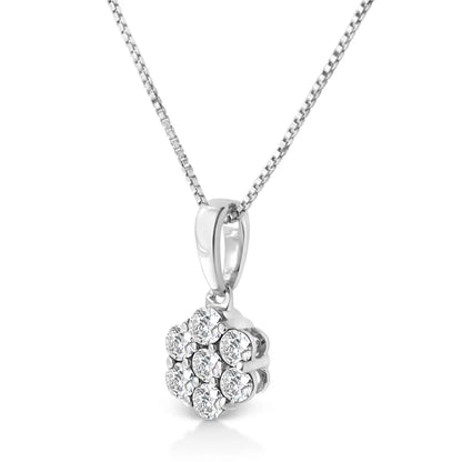 14kt White Gold 1/2 Cttw Diamond Floral Cluster Pendant Necklace (hi Si2-i1) - Fine Jewelry us Direct