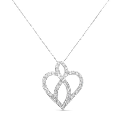 14kt White Gold 1 Cttw Diamond Heart Ribbon Pendant Necklace (h-i I1-i2) - Fine Jewelry us Direct