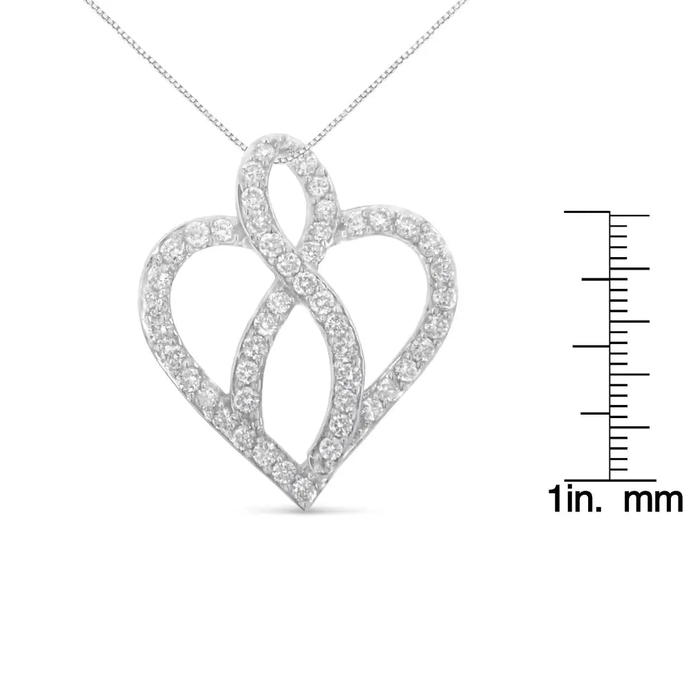 14kt White Gold 1 Cttw Diamond Heart Ribbon Pendant Necklace (h-i I1-i2) - Fine Jewelry us Direct