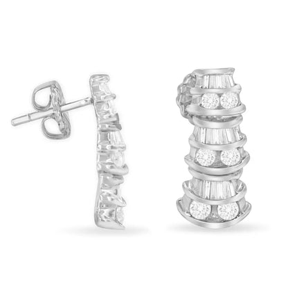 14kt White Gold 7/8 Cttw Bagutte & Round Brilliant-cut Diamond Dangle Multi Row Earrings (h-i Si2-i1) - Fine Jewelry