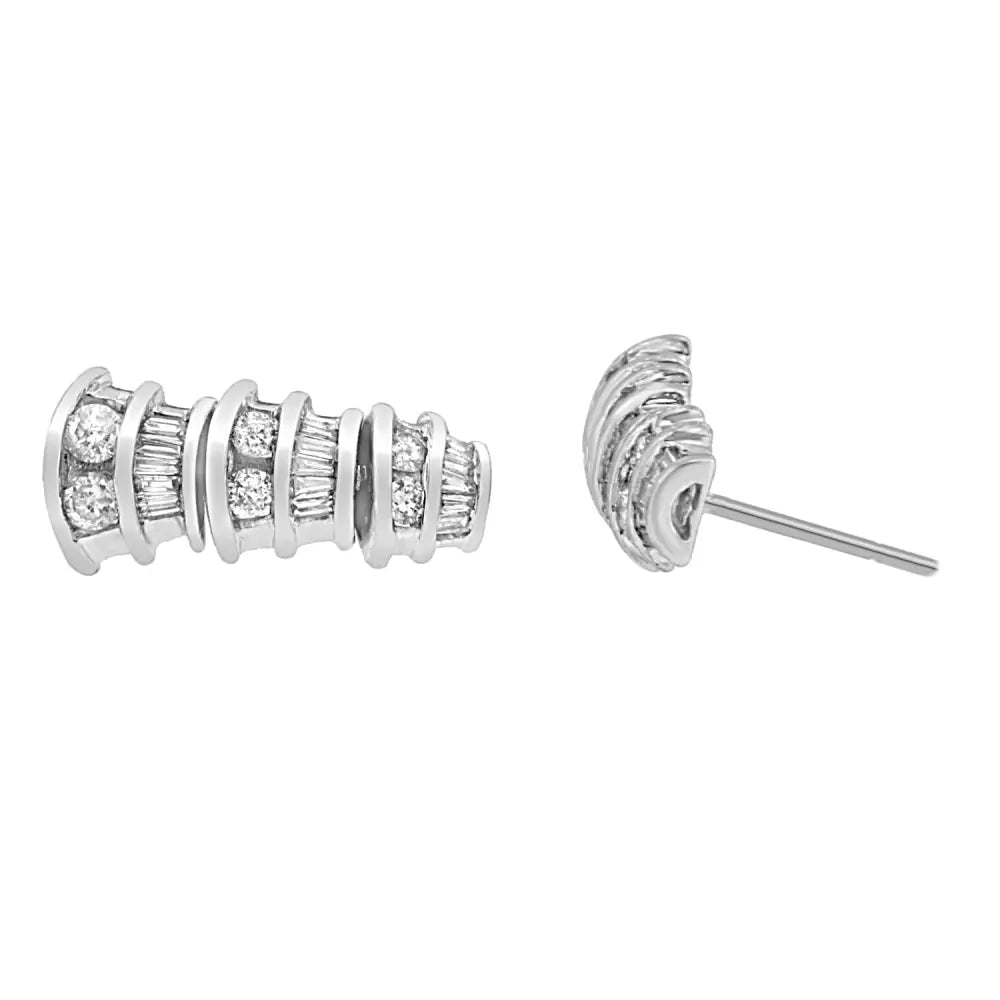 14kt White Gold 7/8 Cttw Bagutte & Round Brilliant-cut Diamond Dangle Multi Row Earrings (h-i Si2-i1) - Fine Jewelry