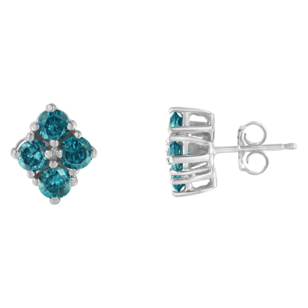 14kt White Gold Color Treated Blue Diamond Stud Earrings (1 1/2 Cttw I2-i3 Clarity) - Fine Jewelry us Direct