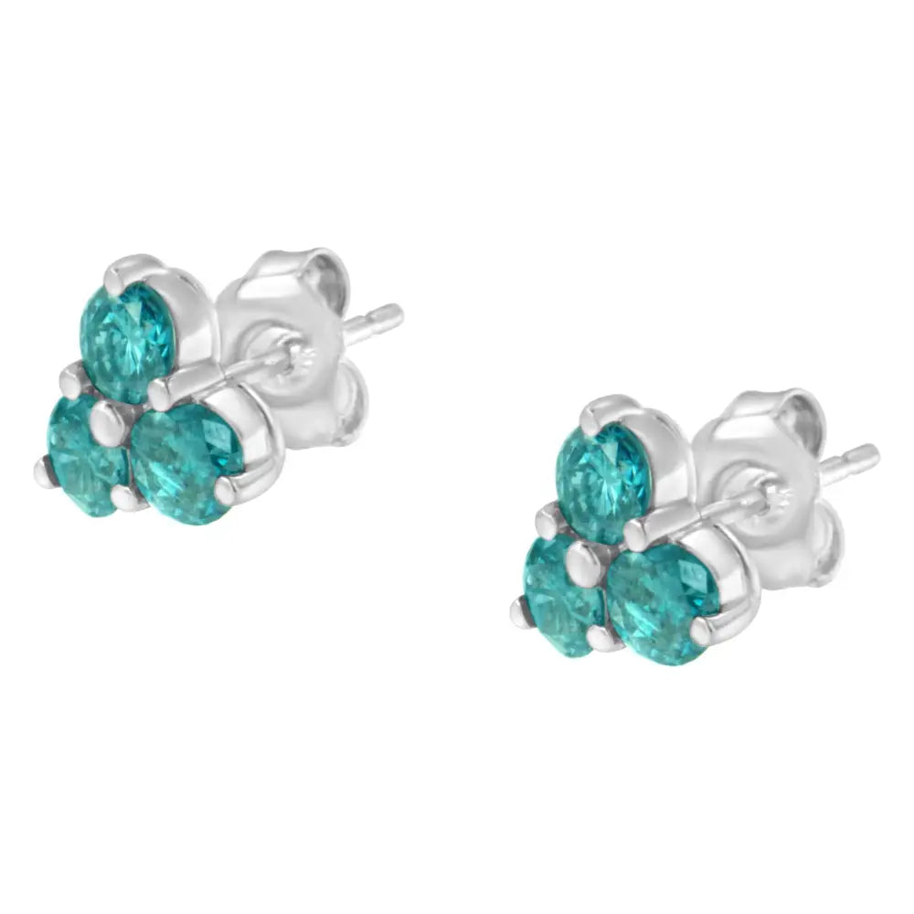 14kt White Gold Treated Blue Diamond Trio Stud Earrings (1 1/3 Cttw Blue) - Fine Jewelry us Direct