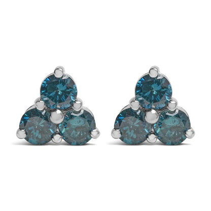 14kt White Gold Treated Blue Diamond Trio Stud Earrings (1 1/3 Cttw Blue) - Fine Jewelry us Direct