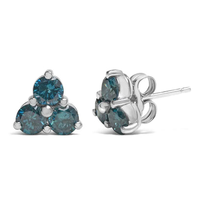 14kt White Gold Treated Blue Diamond Trio Stud Earrings (1 1/3 Cttw Blue) - Fine Jewelry us Direct