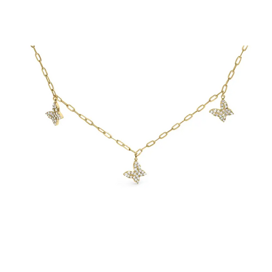 14kt Yellow Gold 1/2 Cttw Diamond Butterfly Station Paperclip Necklace (i-j Color I1-i2 Clarity) - Adjustable