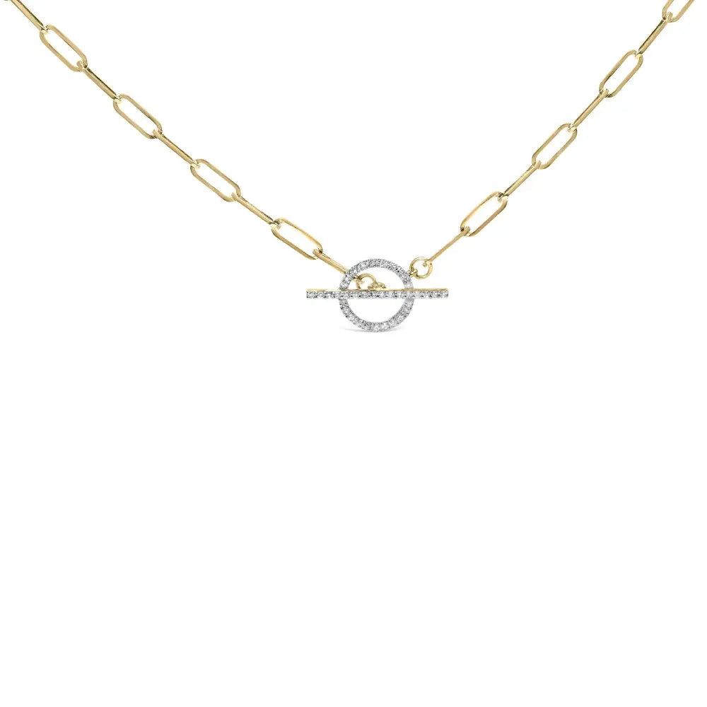 14kt Yellow Gold 1/4 Cttw Diamond Toggle Clasp Paperclip Link Necklace (i-j Color I1-i2 Clarity) - 18’’ Inches