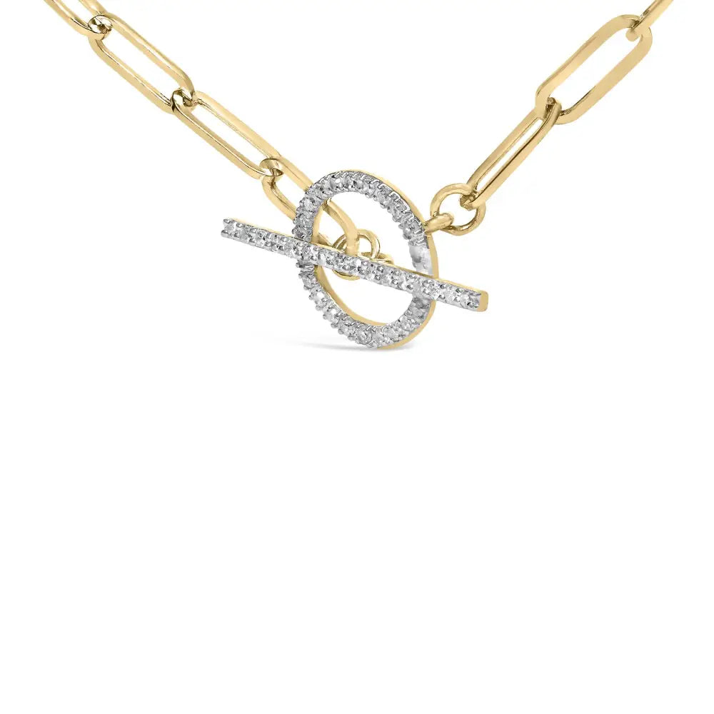 14kt Yellow Gold 1/4 Cttw Diamond Toggle Clasp Paperclip Link Necklace (i-j Color I1-i2 Clarity) - 18’’ Inches