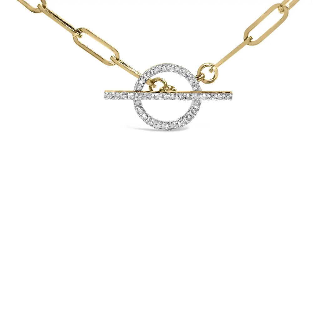 14kt Yellow Gold 1/4 Cttw Diamond Toggle Clasp Paperclip Link Necklace (i-j Color I1-i2 Clarity) - 18’’ Inches