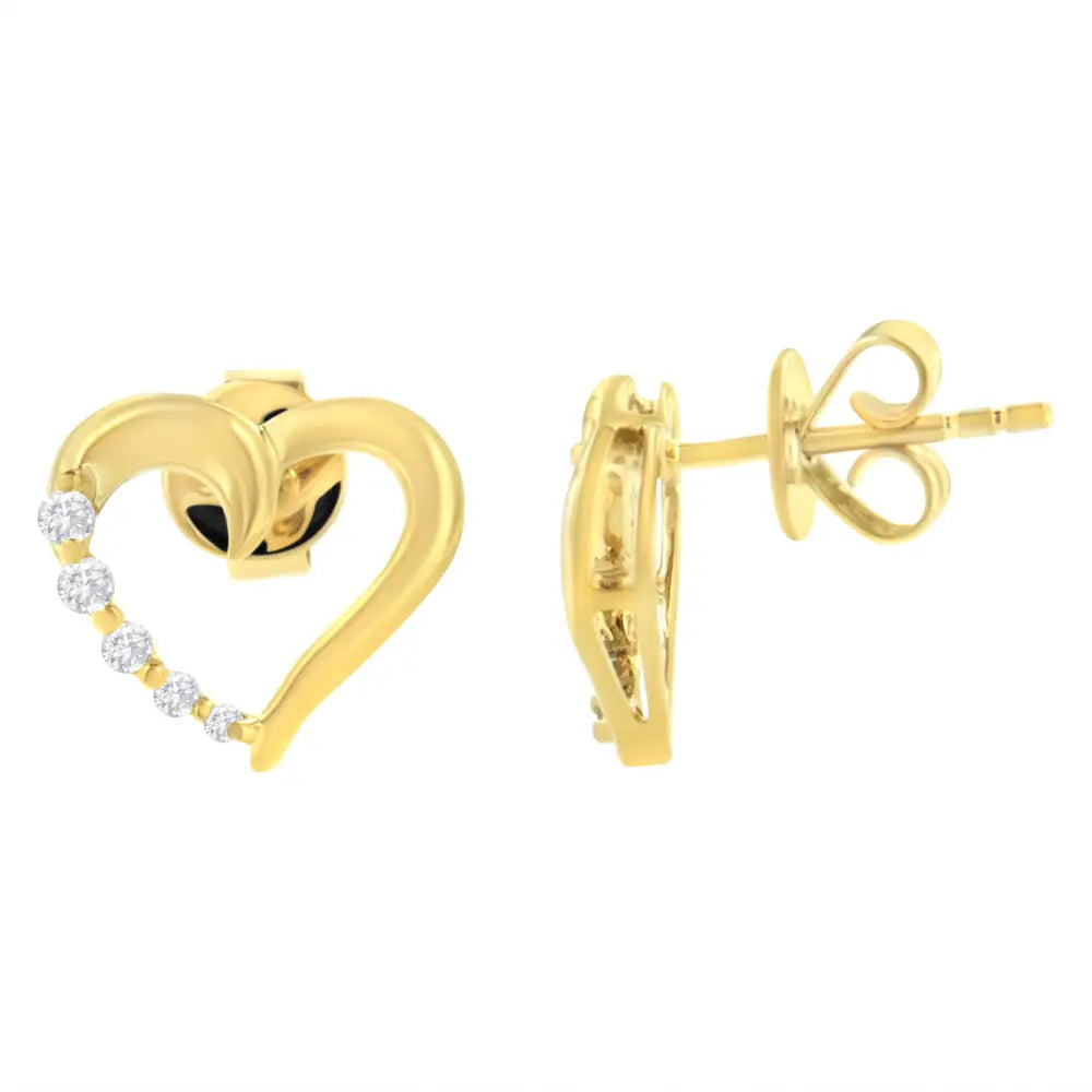 14kt Yellow Gold 1/8 Cttw Diamond Journey Heart Earrings (k-l I1-i2) - Fine Jewelry us Direct