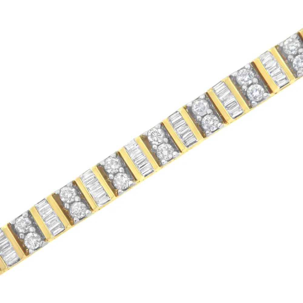 14kt Yellow Gold 4.0 Cttw Baguette & Round Brilliant-cut Diamond Channel Prong-set Tennis Bracelet (h-i Color Si2-i1