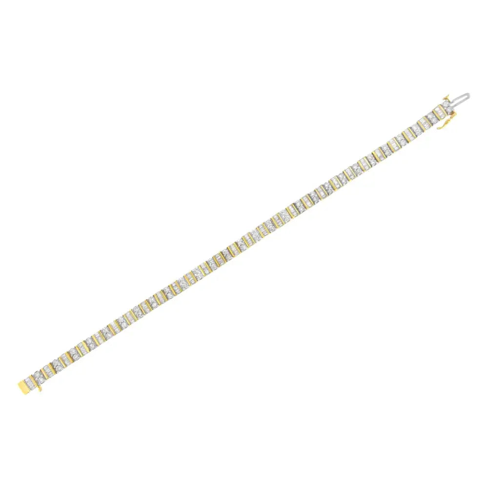 14kt Yellow Gold 4.0 Cttw Baguette & Round Brilliant-cut Diamond Channel Prong-set Tennis Bracelet (h-i Color Si2-i1