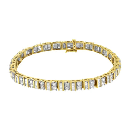 14kt Yellow Gold 4.0 Cttw Baguette & Round Brilliant-cut Diamond Channel Prong-set Tennis Bracelet (h-i Color Si2-i1