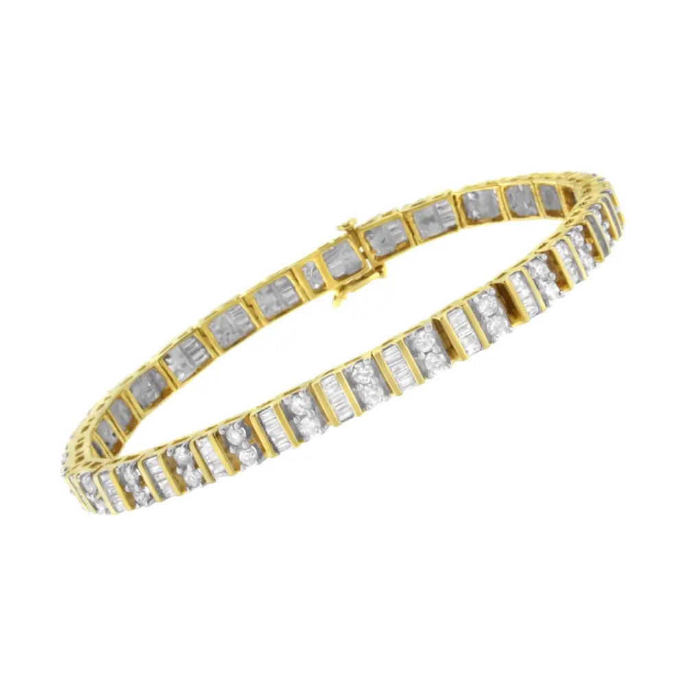 14kt Yellow Gold 4.0 Cttw Baguette & Round Brilliant-cut Diamond Channel Prong-set Tennis Bracelet (h-i Color Si2-i1