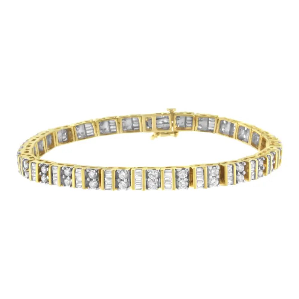 14kt Yellow Gold 4.0 Cttw Baguette & Round Brilliant-cut Diamond Channel Prong-set Tennis Bracelet (h-i Color Si2-i1