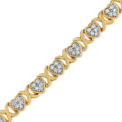 14ky Yellow Gold Plated.925 Sterling Silver 1.00 Cttw Diamond Heart and x Link Bracelet (i-j Color I3 Clarity)