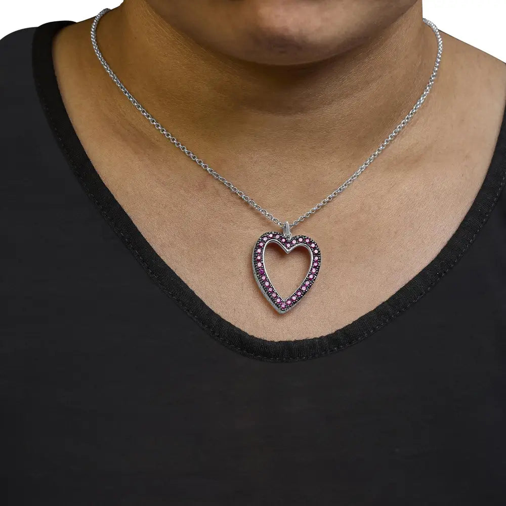 18k 1/3 Cttw Diamond and Red Ruby Open Heart with Black Rhodium 18’’ Pendant Necklace (g-h Color Vs2-si1 Clarity)