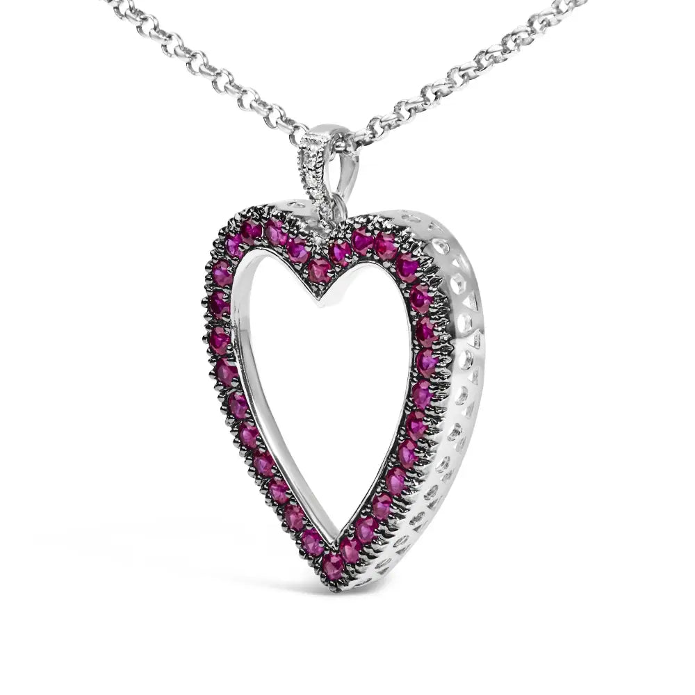 18k 1/3 Cttw Diamond and Red Ruby Open Heart with Black Rhodium 18’’ Pendant Necklace (g-h Color Vs2-si1 Clarity)