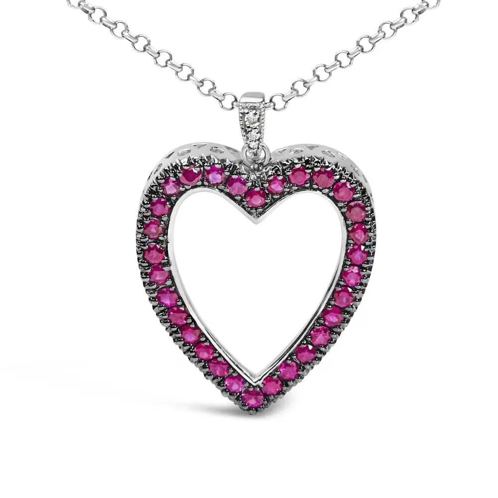 18k 1/3 Cttw Diamond and Red Ruby Open Heart with Black Rhodium 18’’ Pendant Necklace (g-h Color Vs2-si1 Clarity)