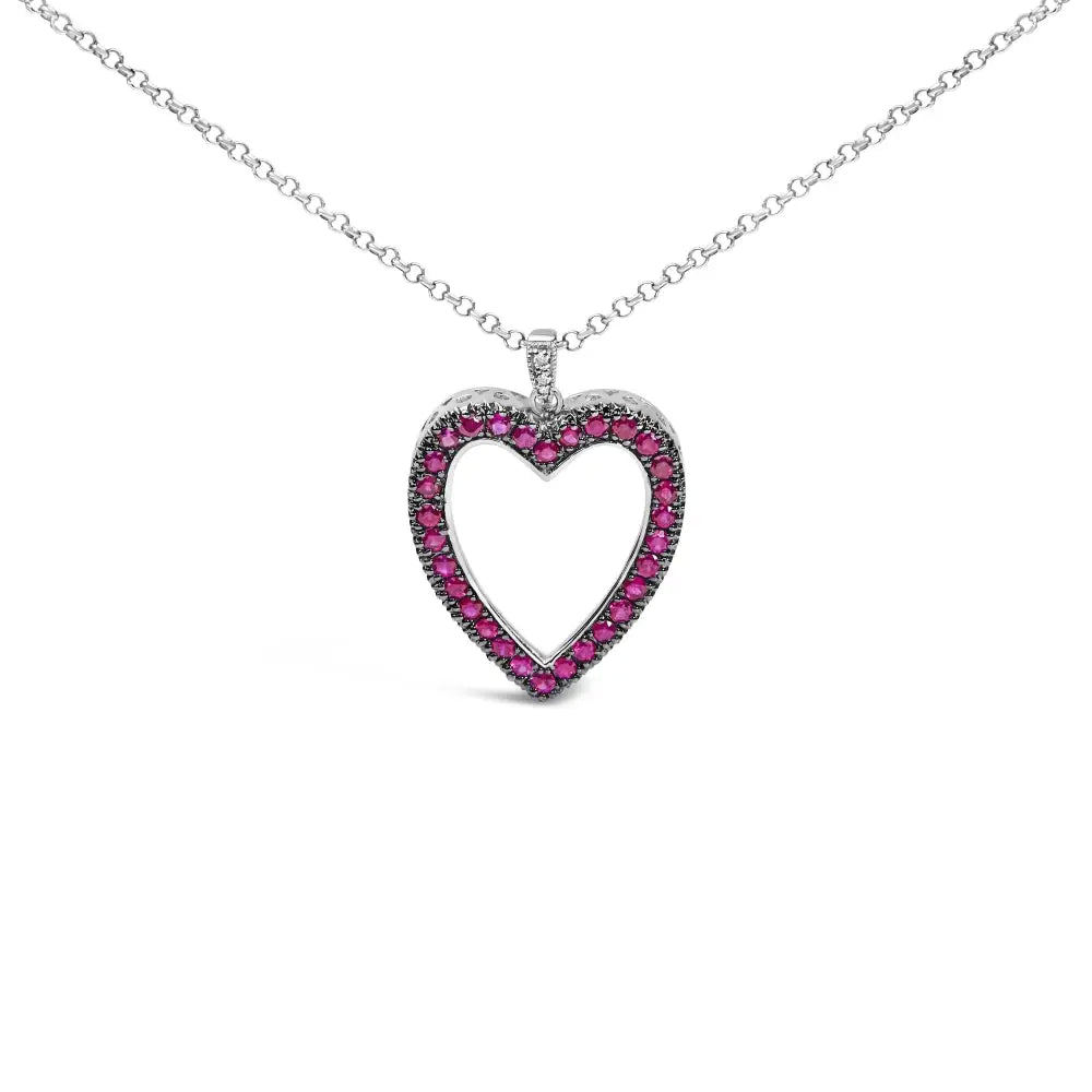 18k 1/3 Cttw Diamond and Red Ruby Open Heart with Black Rhodium 18’’ Pendant Necklace (g-h Color Vs2-si1 Clarity)