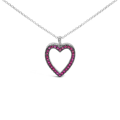 18k 1/3 Cttw Diamond and Red Ruby Open Heart with Black Rhodium 18’’ Pendant Necklace (g-h Color Vs2-si1 Clarity)