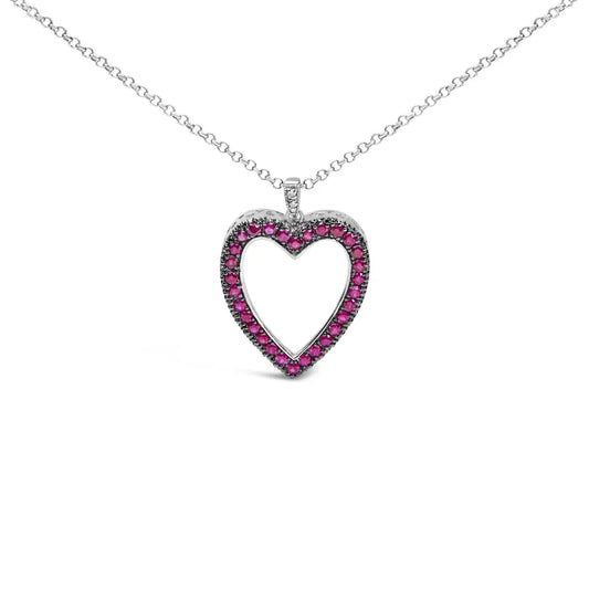 18k 1/3 Cttw Diamond and Red Ruby Open Heart with Black Rhodium 18’’ Pendant Necklace (g-h Color Vs2-si1 Clarity)