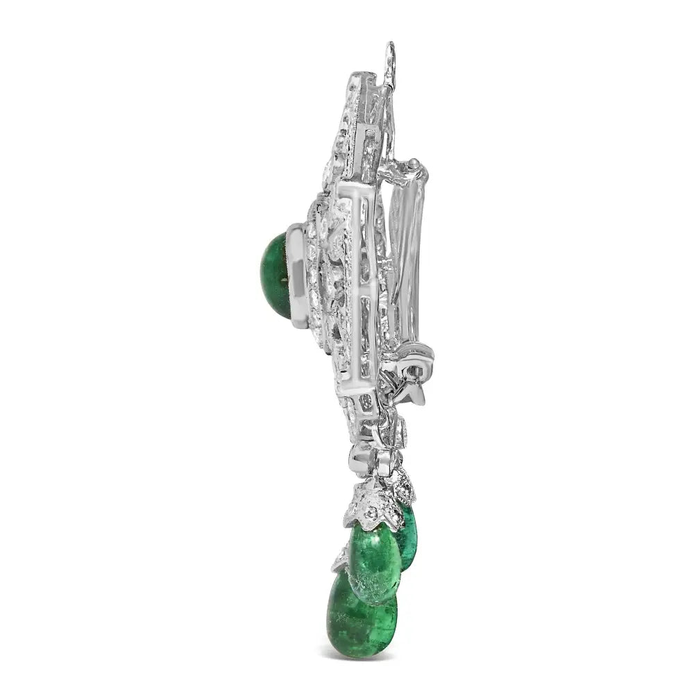 18k 2 3/4 Cttw Diamond and Emerald Dangle Art Deco Shield Brooch Pin Pendant (g-h Color Vs1-vs2 Clarity) Chain