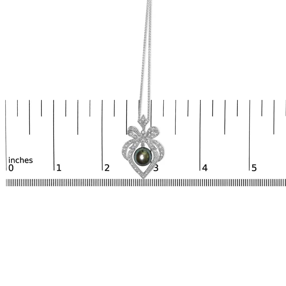 18k 3/4 Cttw Diamond and 12.5 Mm Cultured Black Tahitian Pearl Heart Pendant Necklace (g-h Color Si1-si2 Clarity)