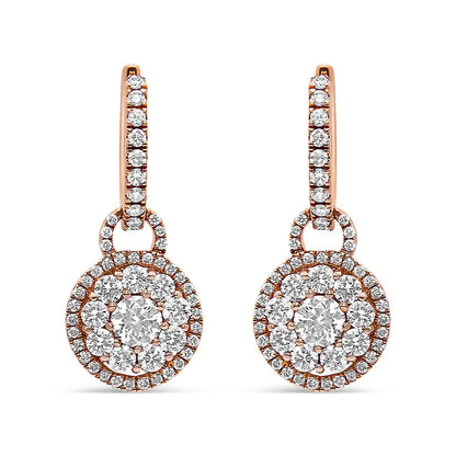 18k Rose Gold 1 1/2 Cttw Round Shaped Diamond Composite Drop and Dangle Leverback Earrings (f-g Color Vs1-vs2 Clarity)