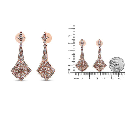 18k Rose Gold 1 1/3 Cttw Diamond Studded Fleur De Lis Trellis Style Drop and Dangle Earring (f-g Color Vs1-vs2 Clarity)