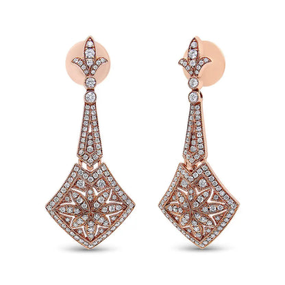 18k Rose Gold 1 1/3 Cttw Diamond Studded Fleur De Lis Trellis Style Drop and Dangle Earring (f-g Color Vs1-vs2 Clarity)