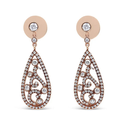 18k Rose Gold 1 1/4 Cttw Diamond Teardrop Shaped Drop and Dangle Screw Back Stud Earring (f-g Color Vs1-vs2 Clarity)