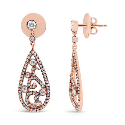 18k Rose Gold 1 1/4 Cttw Diamond Teardrop Shaped Drop and Dangle Screw Back Stud Earring (f-g Color Vs1-vs2 Clarity)