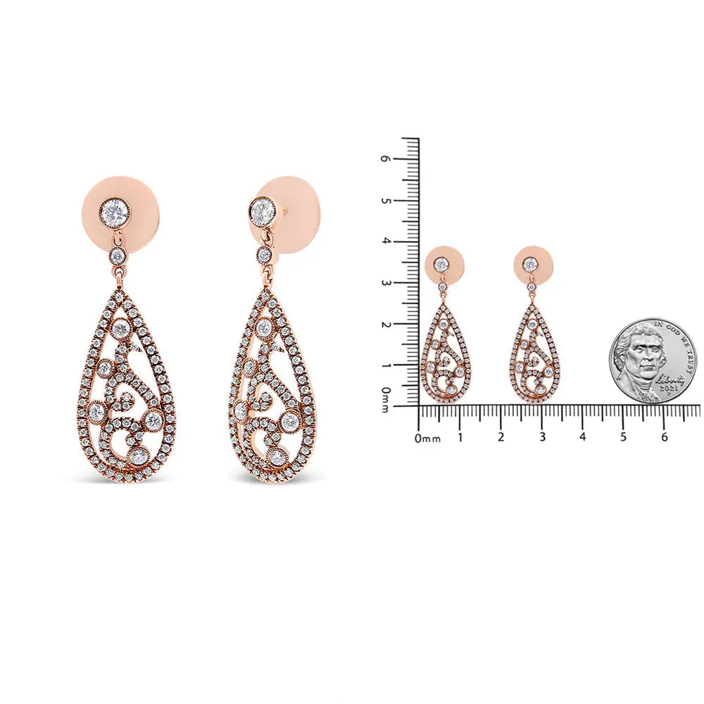 18k Rose Gold 1 1/4 Cttw Diamond Teardrop Shaped Drop and Dangle Screw Back Stud Earring (f-g Color Vs1-vs2 Clarity)