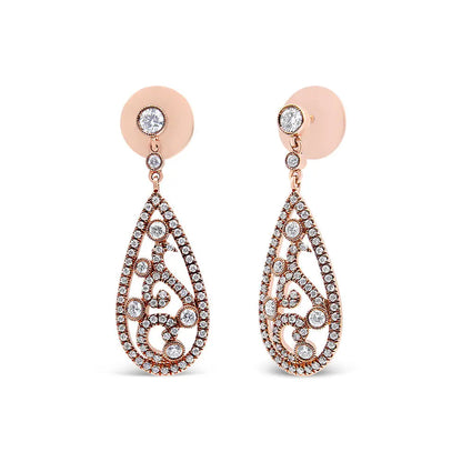 18k Rose Gold 1 1/4 Cttw Diamond Teardrop Shaped Drop and Dangle Screw Back Stud Earring (f-g Color Vs1-vs2 Clarity)