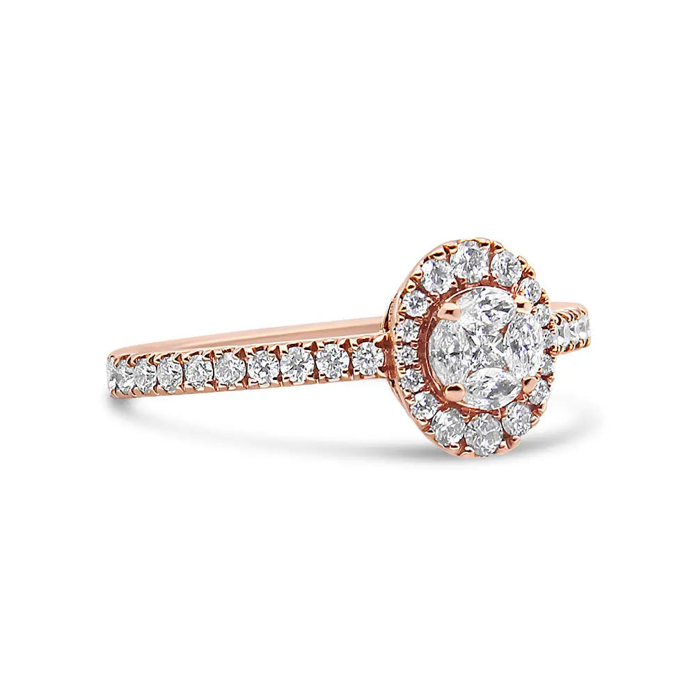 18k Rose Gold 1/2 Cttw Composite Marquise Diamond Oval Shaped Halo Engagement Ring (f-g Color Vs1-vs2 Clarity) - Fine