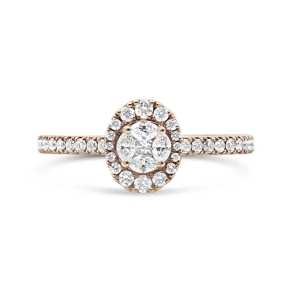 18k Rose Gold 1/2 Cttw Composite Marquise Diamond Oval Shaped Halo Engagement Ring (f-g Color Vs1-vs2 Clarity) - Fine