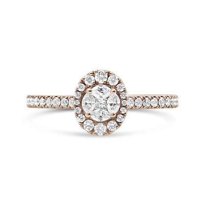 18k Rose Gold 1/2 Cttw Composite Marquise Diamond Oval Shaped Halo Engagement Ring (f-g Color Vs1-vs2 Clarity) - Fine