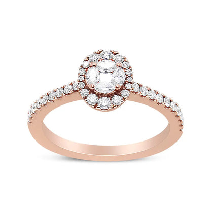 18k Rose Gold 1/2 Cttw Composite Marquise Diamond Oval Shaped Halo Engagement Ring (f-g Color Vs1-vs2 Clarity) - Fine