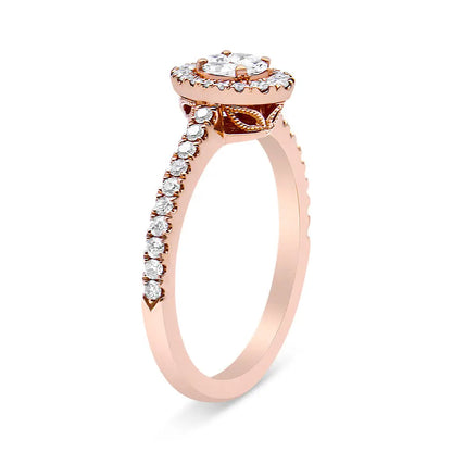 18k Rose Gold 1/2 Cttw Composite Marquise Diamond Oval Shaped Halo Engagement Ring (f-g Color Vs1-vs2 Clarity) - Fine