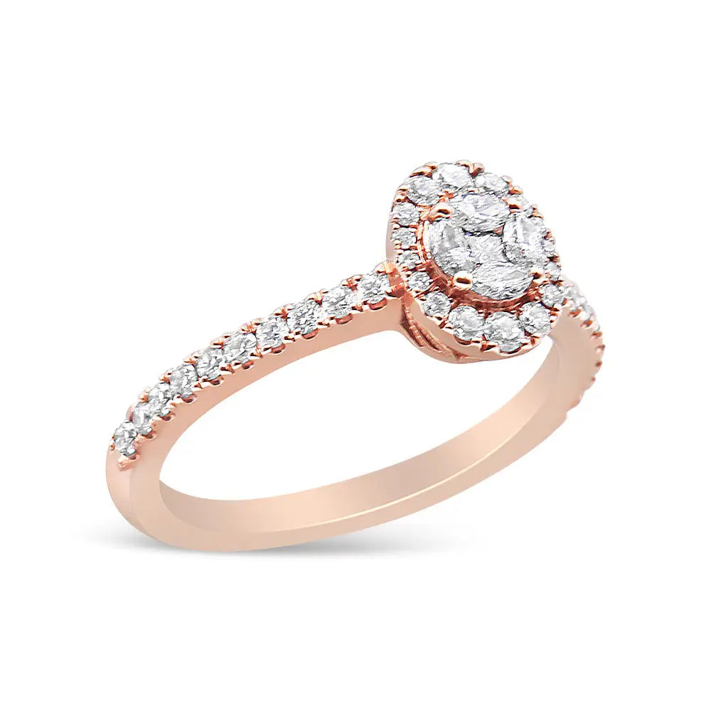 18k Rose Gold 1/2 Cttw Composite Marquise Diamond Oval Shaped Halo Engagement Ring (f-g Color Vs1-vs2 Clarity) - Fine