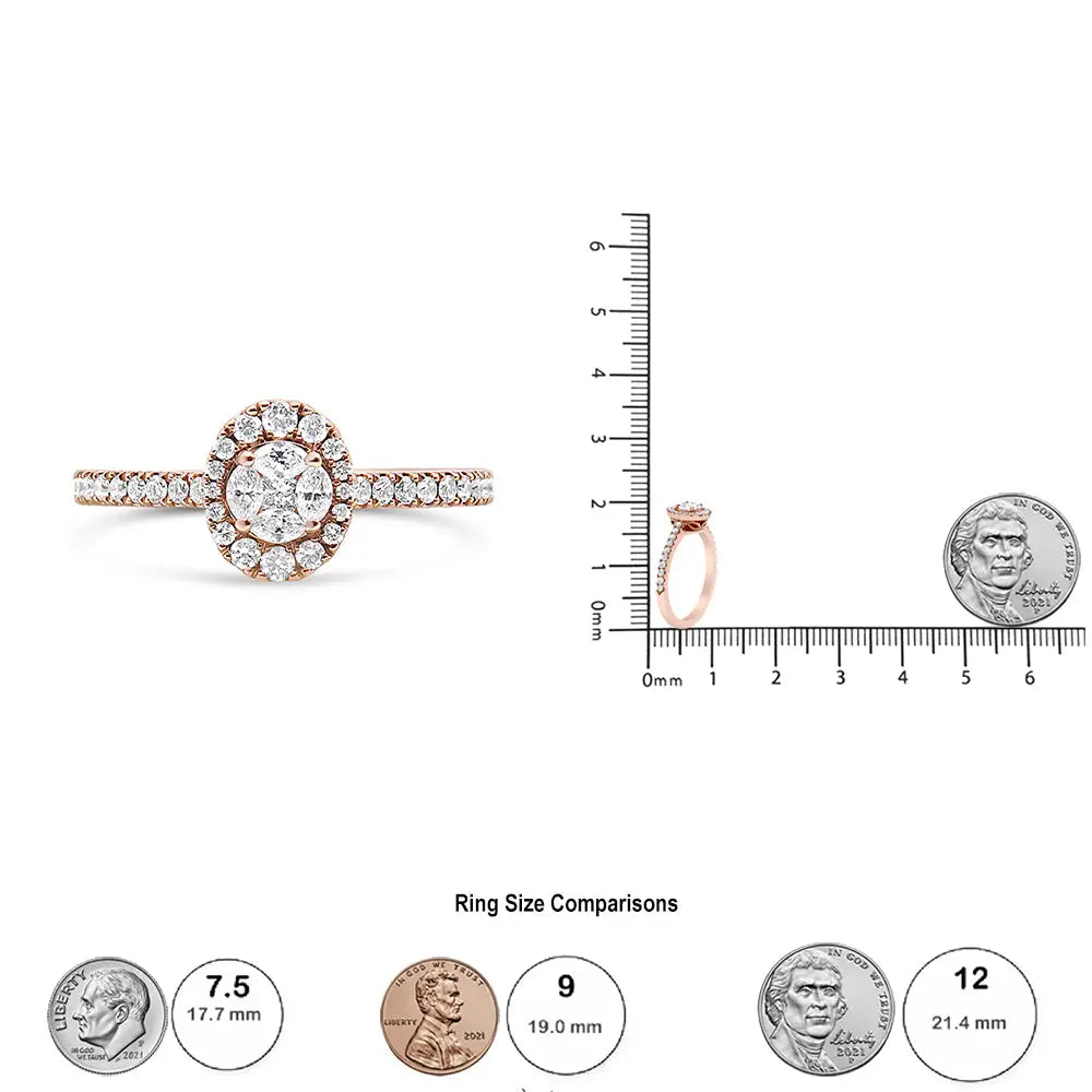 18k Rose Gold 1/2 Cttw Composite Marquise Diamond Oval Shaped Halo Engagement Ring (f-g Color Vs1-vs2 Clarity) - Fine