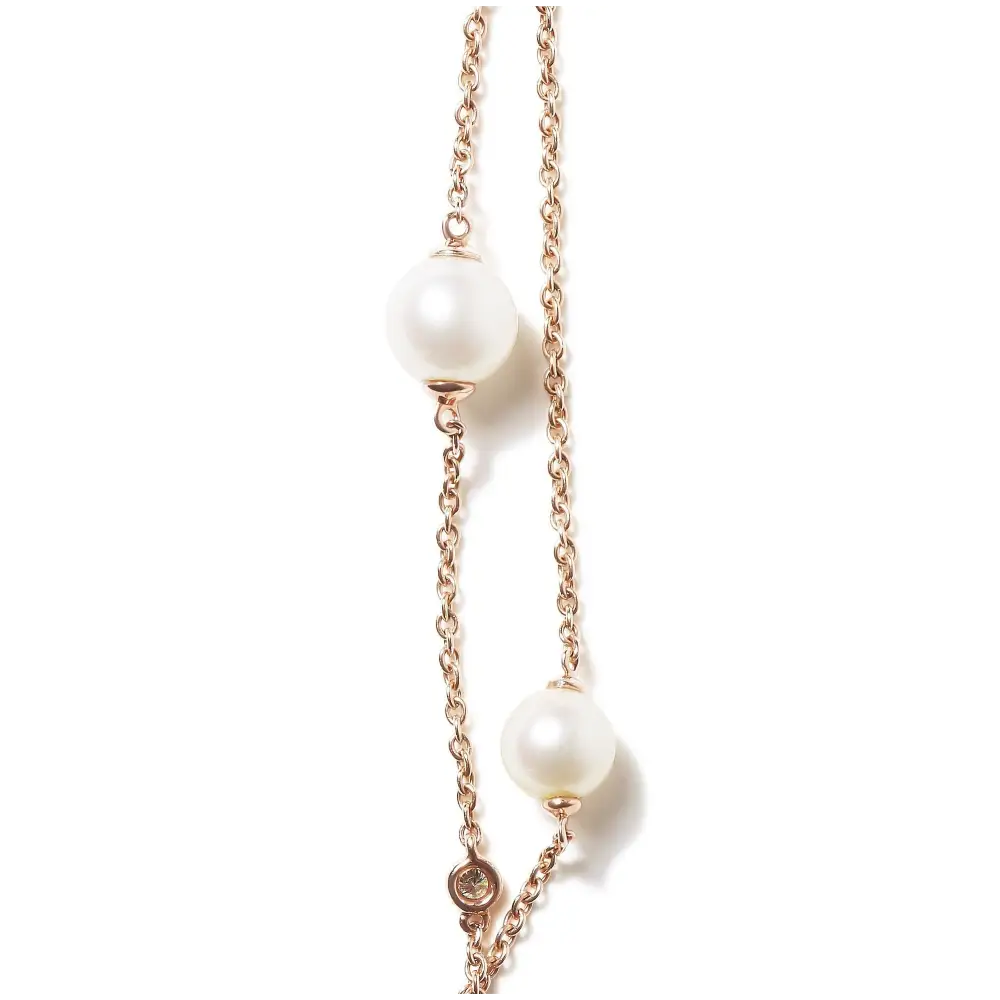 18k Rose Gold 1/2 Cttw Diamond and Freshwater Pearl Double Strand Station Necklace (g-h Color Si1-si2 Clarity)