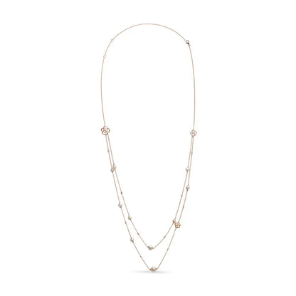 18k Rose Gold 1/2 Cttw Diamond and Freshwater Pearl Double Strand Station Necklace (g-h Color Si1-si2 Clarity)