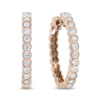 18k Rose Gold 1 Cttw Round Bezel-set Diamond Hoop Earrings (f-g Color Vs1-vs2 Clarity) - Fine Jewelry us Direct