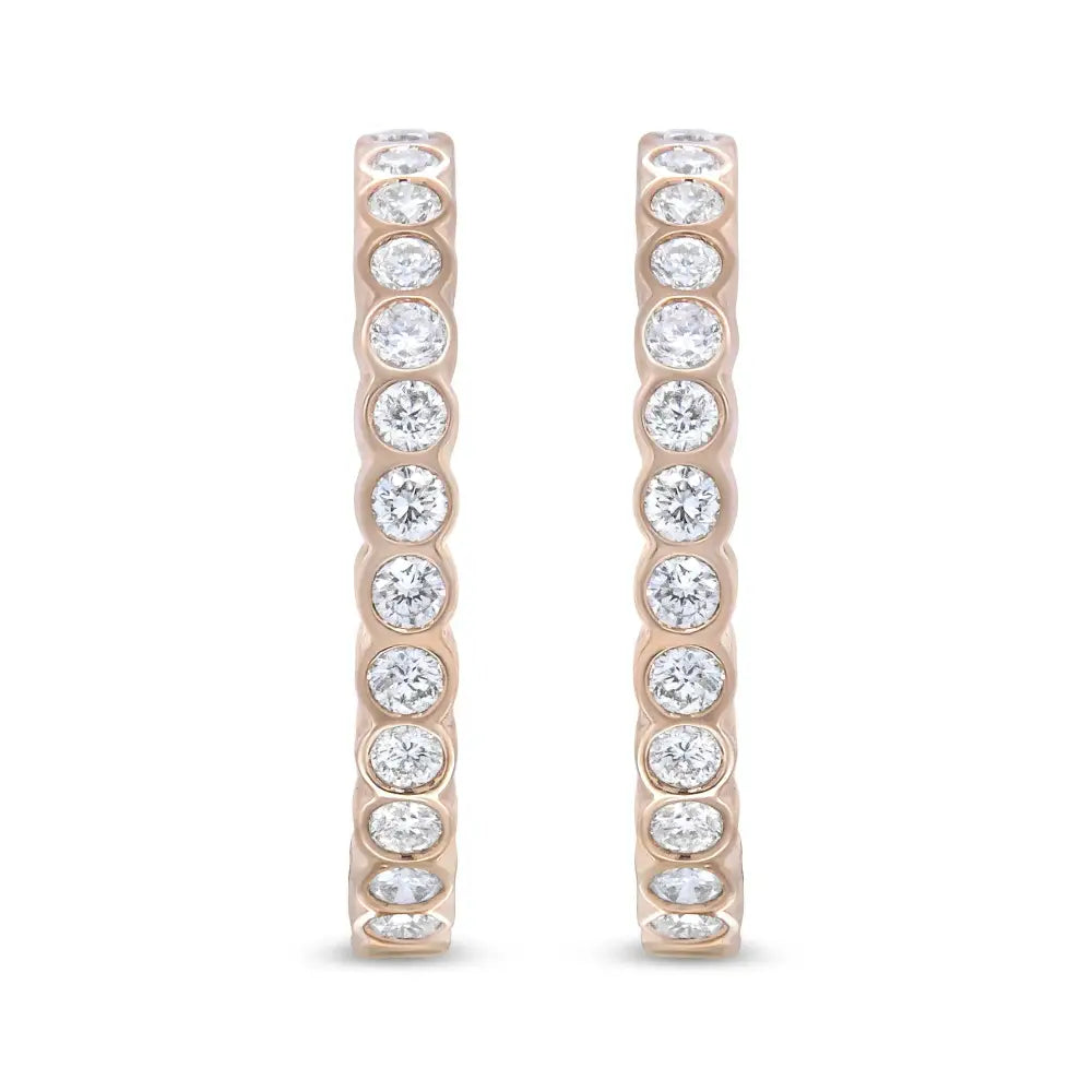 18k Rose Gold 1 Cttw Round Bezel-set Diamond Hoop Earrings (f-g Color Vs1-vs2 Clarity) - Fine Jewelry us Direct